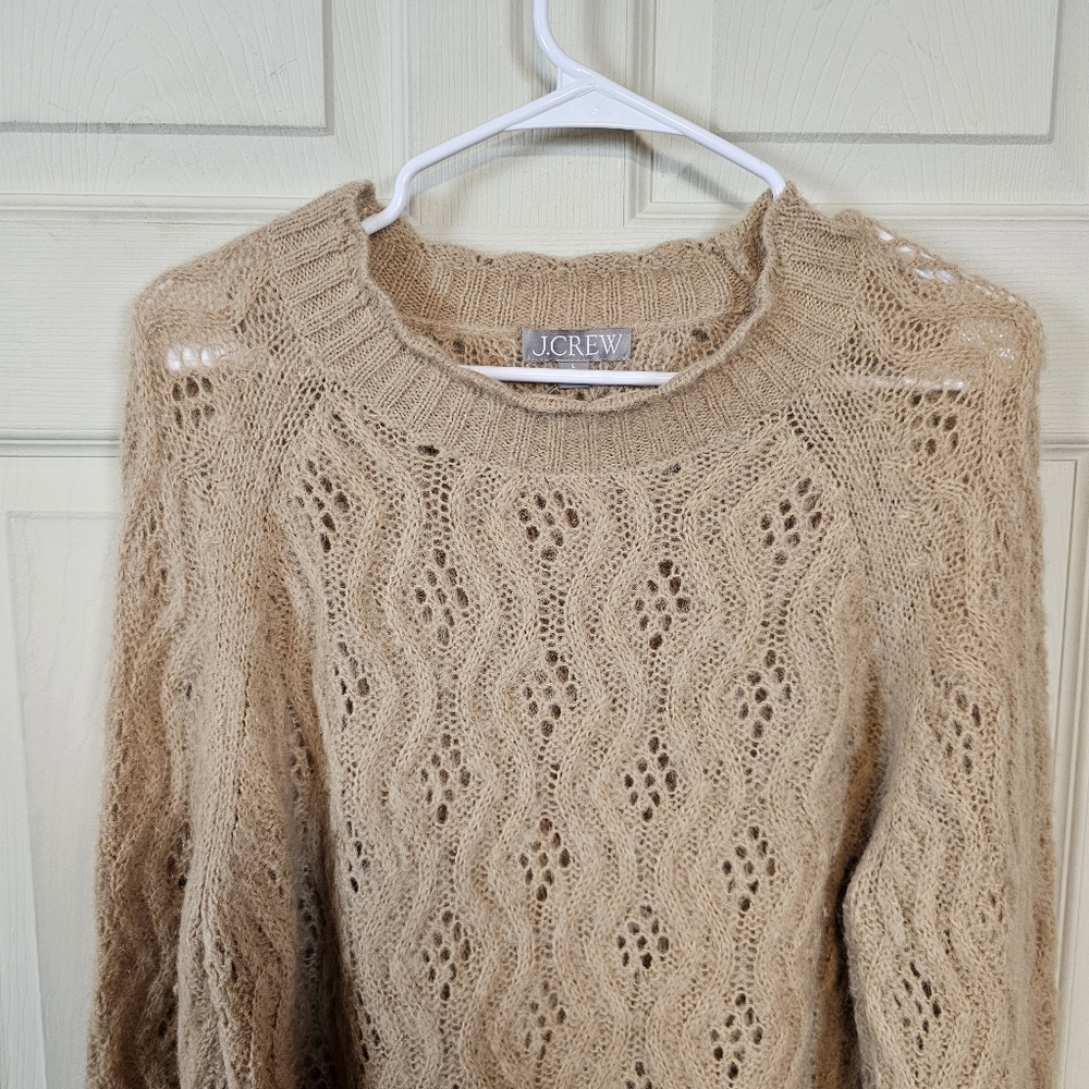 J. Crew Eyelash Knit Eyelet Pullover Alpaca Wool Blend Tan Sweater - Picture 7 of 9